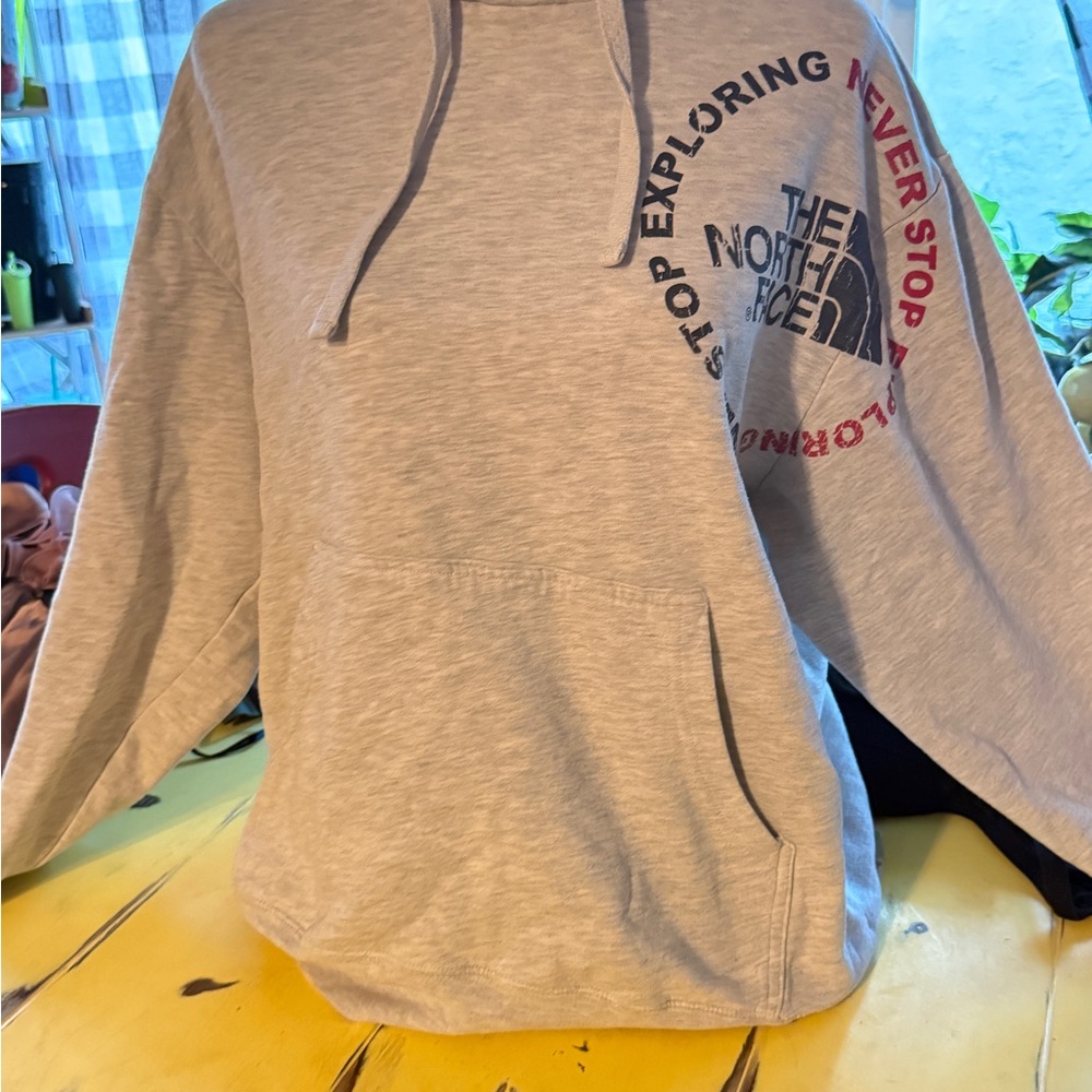 The North Face Gray Sweater with Hood and Drawstrings
